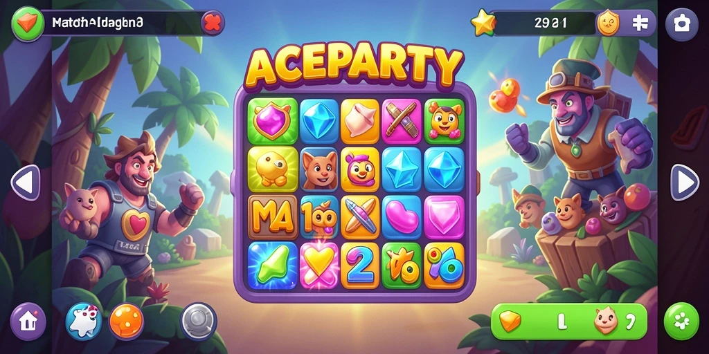 Tampilan gameplay seru di ACEPARTY dengan tantangan Match-3.