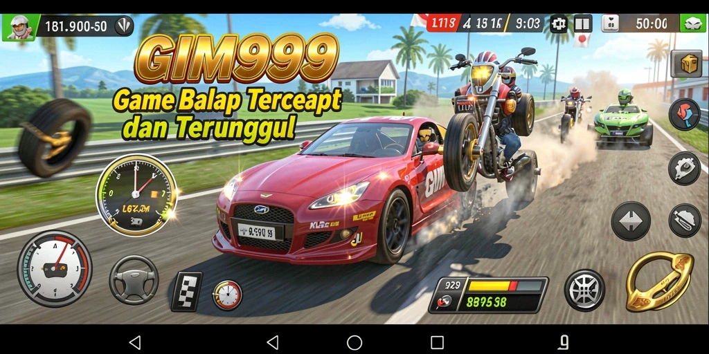 Tangkapan layar dari gameplay balapan GIM999 yang menarik.