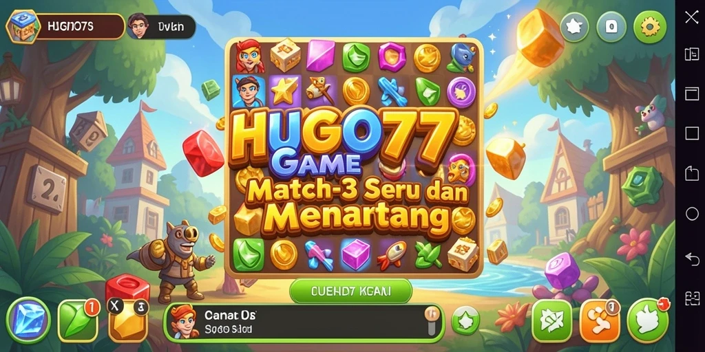 Tampilan gameplay seru dari HUGO77 yang penuh warna.