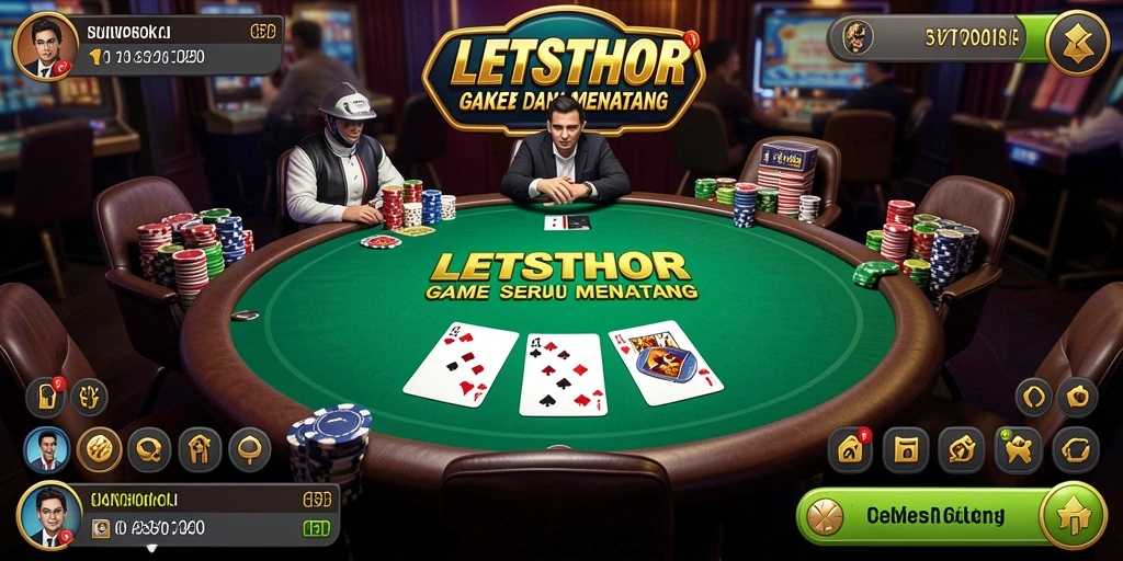 Screenshot LETSTHOR menampilkan gameplay seru dalam permainan poker.