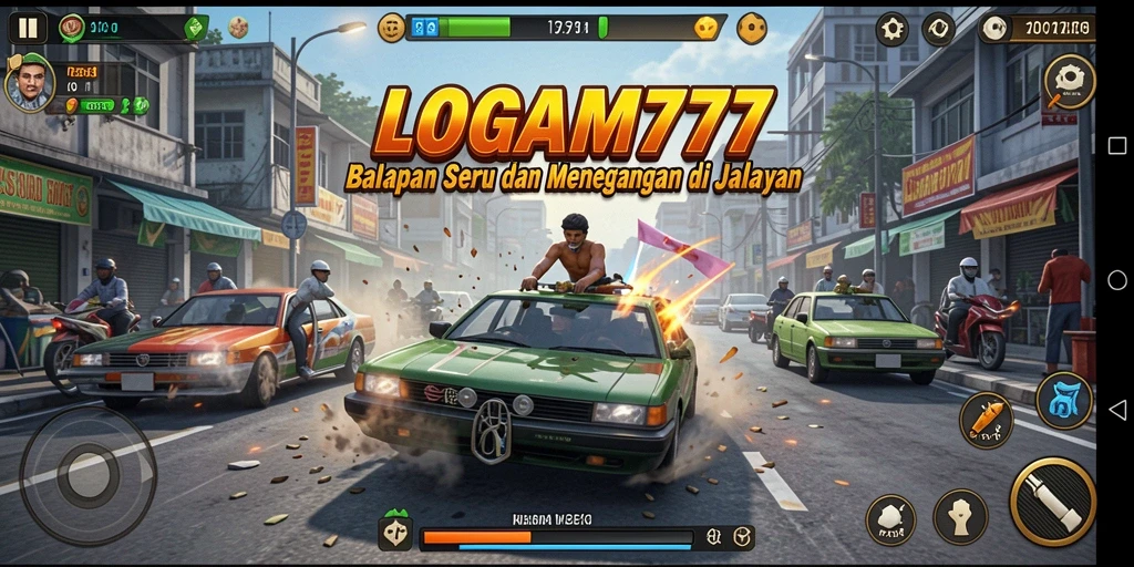 Tampilan gameplay menegangkan dari LOGAM777 saat balapan berlangsung.