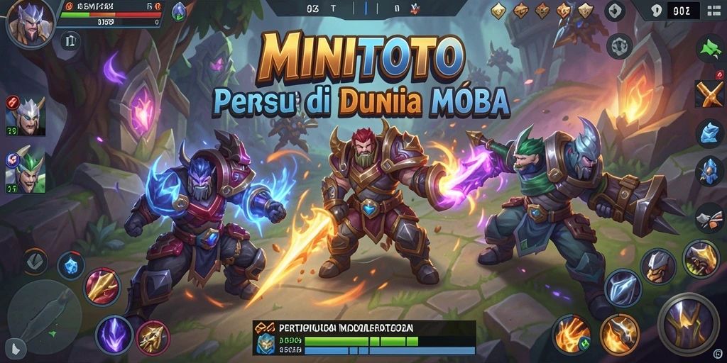 Tangkapan layar gameplay seru MINITOTO dalam pertempuran MOBA.