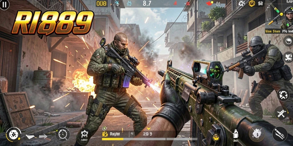 Tampilan gameplay RI889 yang mendebarkan dalam mode FPS.