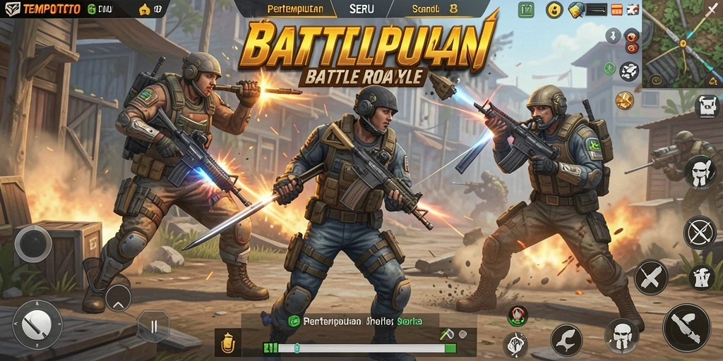 Tampilan seru dalam pertandingan TEMPOTOTO dengan aksi bertempur yang intens.